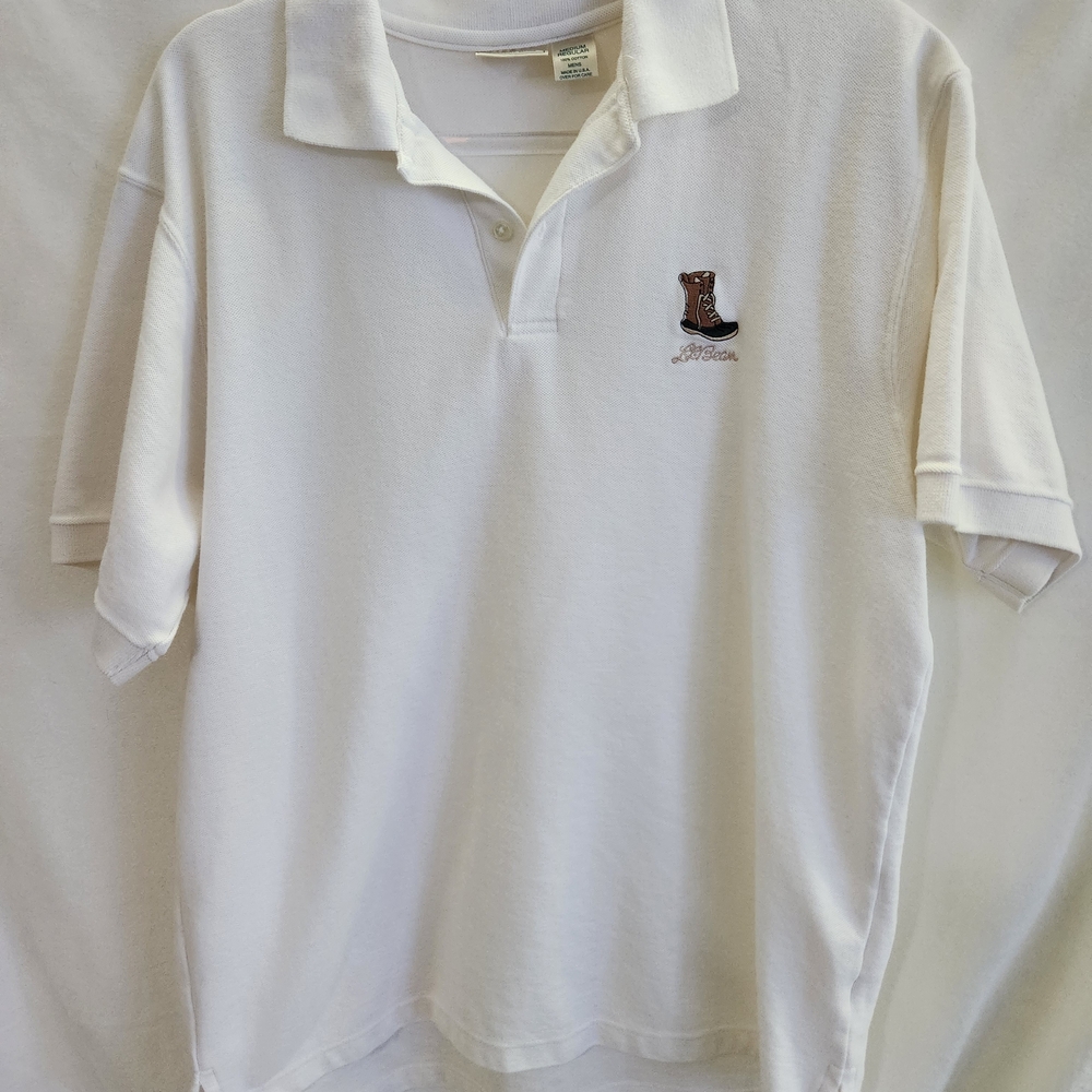 Vintage L.L. Bean Men's Short Sleeve Polo Beige Embroidered Boot Logo